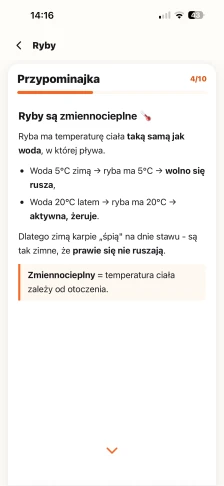 Przypominajka z lekcji Ryby: ryby są zmiennocieplne, temperatura ich ciała zależy od wody