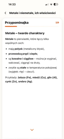 Przypominajka z lekcji Metale i niemetale: cechy metali – połysk, przewodzenie prądu i ciepła, kowalność – z przykładami