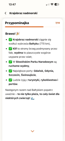Przypominajka z lekcji Krajobraz nadmorski: podsumowanie – wybrzeże Bałtyku, klif, wydma, Słowiński Park Narodowy i największe porty