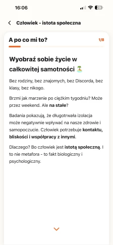 Karta A po co mi to? z lekcji Człowiek – istota społeczna: wyobraź sobie życie w całkowitej samotności